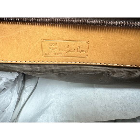 MCM Visetos Nylon Leather Logo Shoulder Tote Bag Brown Large Chain Straps - Picture 13 of 16